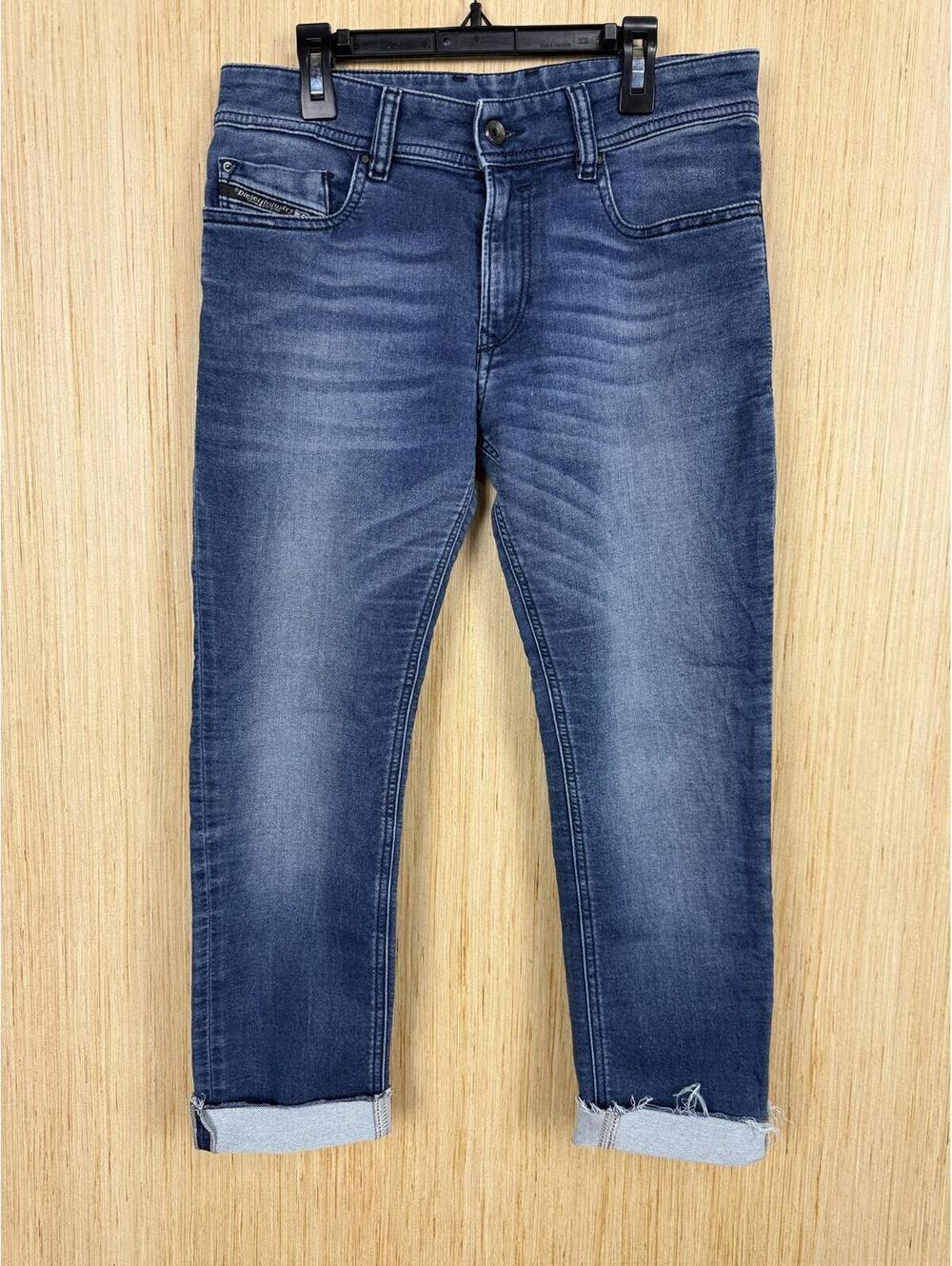 Diesel Jeans Youth 13-14 Years Blue Medium Wash Straight Stretch Denim Cuffed